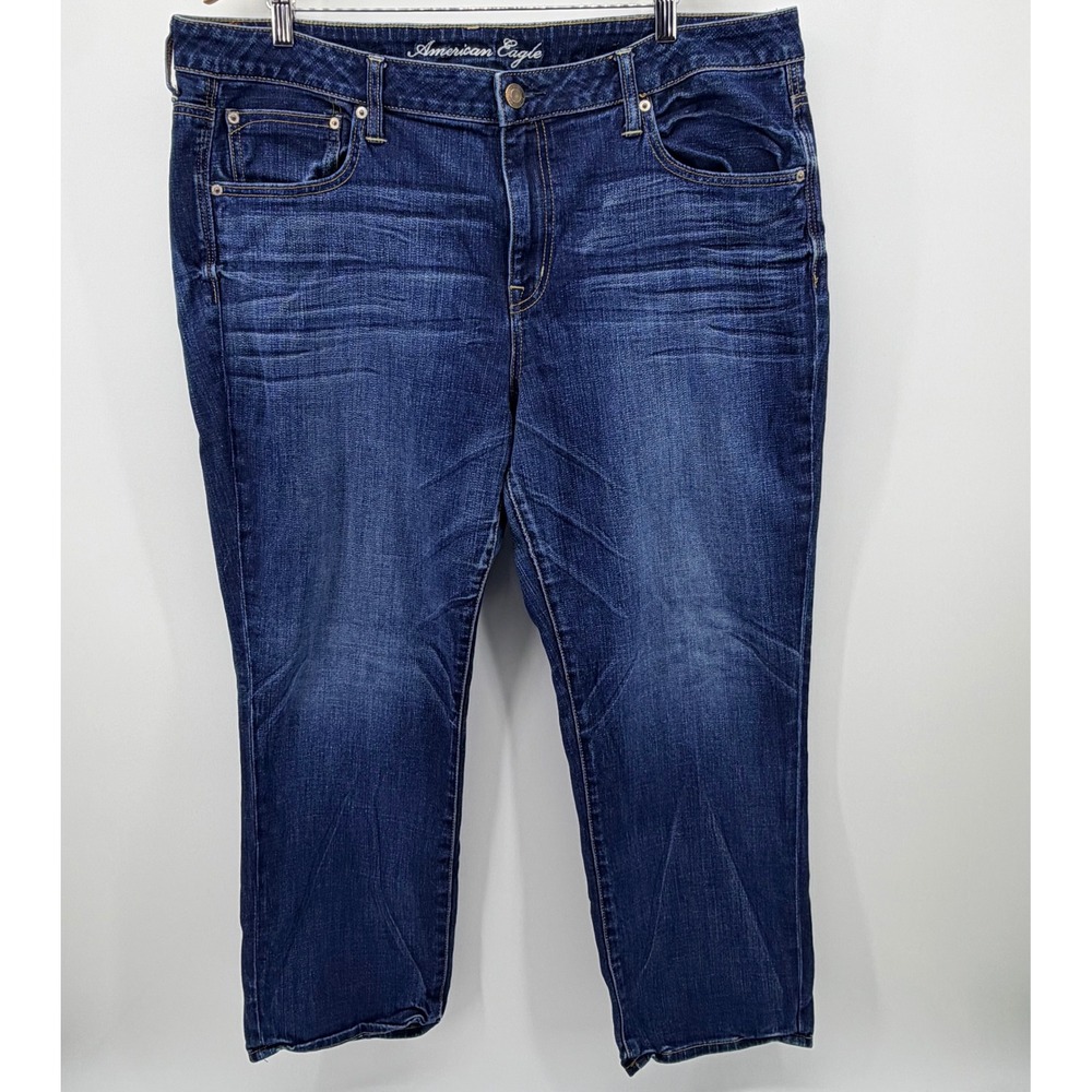 American Eagle Slouchy Jeans Womens 18 Blue Dark Wash Stretch Denim Relaxed Pant